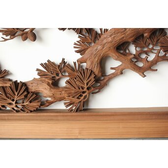 安太郎作 井波松梅木彫欄間 2枚1組　R0193 