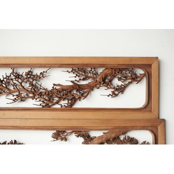 安太郎作 井波松梅木彫欄間 2枚1組　R0193 