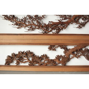 安太郎作 井波松梅木彫欄間 2枚1組　R0193 