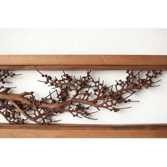 安太郎作 井波松梅木彫欄間 2枚1組　R0193 