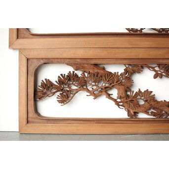 安太郎作 井波松梅木彫欄間 2枚1組　R0193 