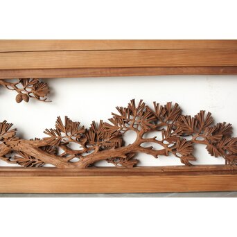 安太郎作 井波松梅木彫欄間 2枚1組　R0193 