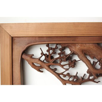 安太郎作 井波松梅木彫欄間 2枚1組　R0193 