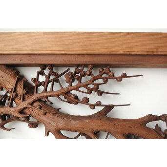 安太郎作 井波松梅木彫欄間 2枚1組　R0193 