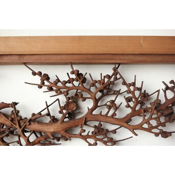 安太郎作 井波松梅木彫欄間 2枚1組　R0193 