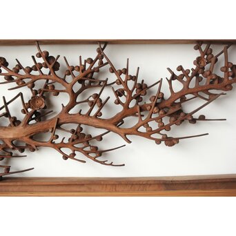 安太郎作 井波松梅木彫欄間 2枚1組　R0193 