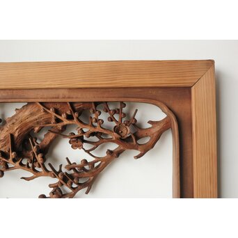 安太郎作 井波松梅木彫欄間 2枚1組　R0193 