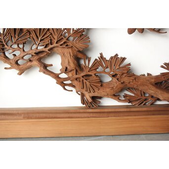 安太郎作 井波松梅木彫欄間 2枚1組　R0193 