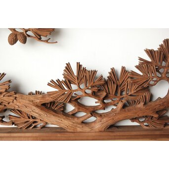 安太郎作 井波松梅木彫欄間 2枚1組　R0193 