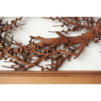 安太郎作 井波松梅木彫欄間 2枚1組　R0193 