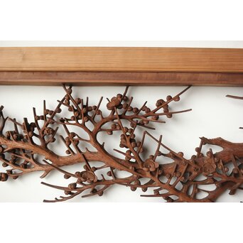 安太郎作 井波松梅木彫欄間 2枚1組　R0193 