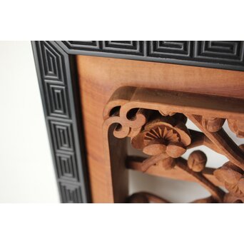 梅に鶯 雷門框 木彫欄間　R0194 