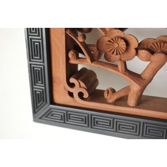 梅に鶯 雷門框 木彫欄間　R0194 