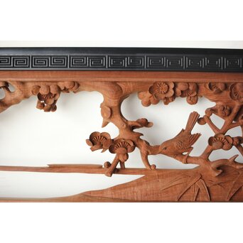 梅に鶯 雷門框 木彫欄間　R0194 