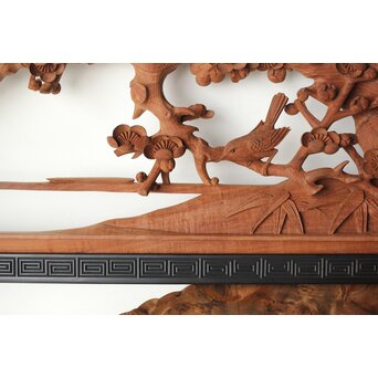 梅に鶯 雷門框 木彫欄間　R0194 