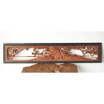 梅に鶯 雷門框 木彫欄間　R0194