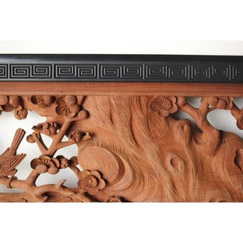 梅に鶯 雷門框 木彫欄間　R0194 