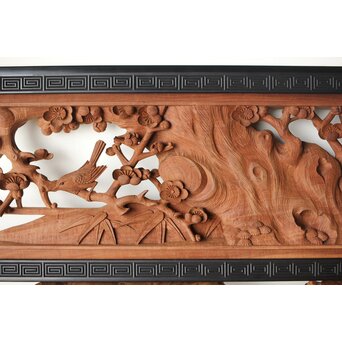 梅に鶯 雷門框 木彫欄間　R0194 