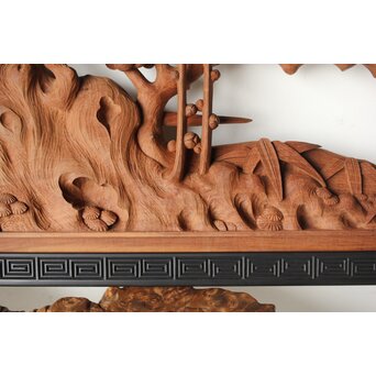 梅に鶯 雷門框 木彫欄間　R0194 