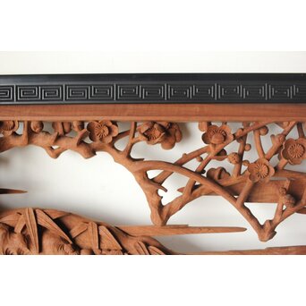 梅に鶯 雷門框 木彫欄間　R0194 