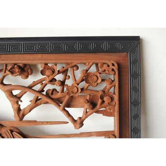 梅に鶯 雷門框 木彫欄間　R0194 