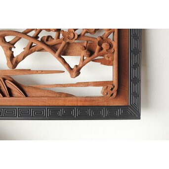 梅に鶯 雷門框 木彫欄間　R0194 