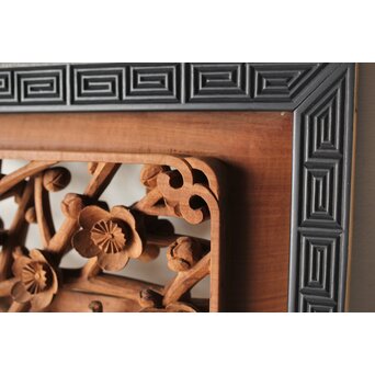 梅に鶯 雷門框 木彫欄間　R0194 