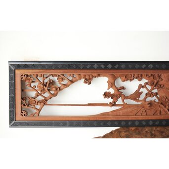 梅に鶯 雷門框 木彫欄間　R0194 