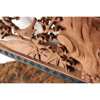 梅に鶯 雷門框 木彫欄間　R0194 