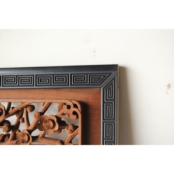 梅に鶯 雷門框 木彫欄間　R0194 