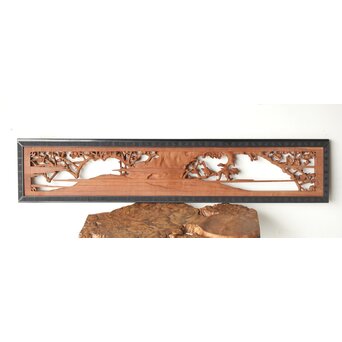 梅に鶯 雷門框 木彫欄間　R0194 