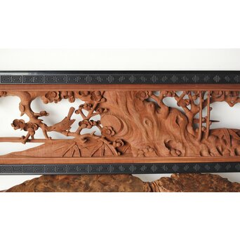 梅に鶯 雷門框 木彫欄間　R0194 