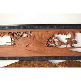 梅に鶯 雷門框 木彫欄間　R0194 