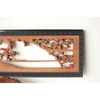 梅に鶯 雷門框 木彫欄間　R0194 