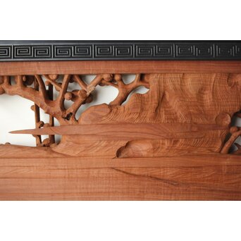 梅に鶯 雷門框 木彫欄間　R0194 