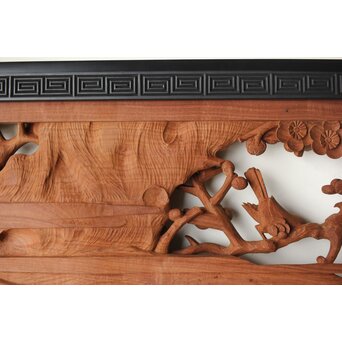 梅に鶯 雷門框 木彫欄間　R0194 