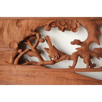 梅に鶯 雷門框 木彫欄間　R0194 