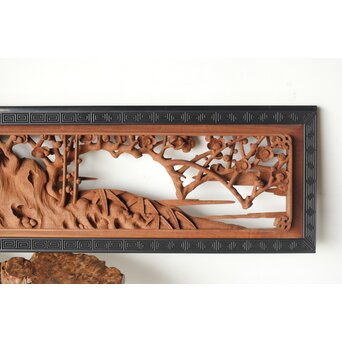 梅に鶯 雷門框 木彫欄間　R0194 