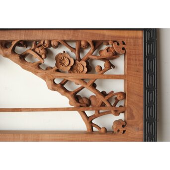 梅に鶯 雷門框 木彫欄間　R0194 