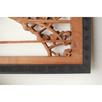 梅に鶯 雷門框 木彫欄間　R0194 