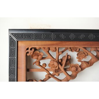 梅に鶯 雷門框 木彫欄間　R0194 