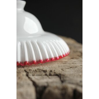 乳白地赤縁 ベル型ひらひら電笠　A030 