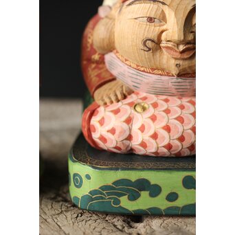 倣 聾中倬 平櫛田中写 福聚大黒天尊像/福徳恵比寿天尊像 彩色木彫　X355 