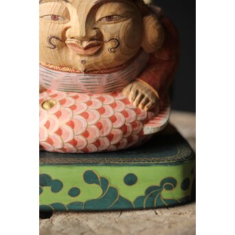 倣 聾中倬 平櫛田中写 福聚大黒天尊像/福徳恵比寿天尊像 彩色木彫　X355 