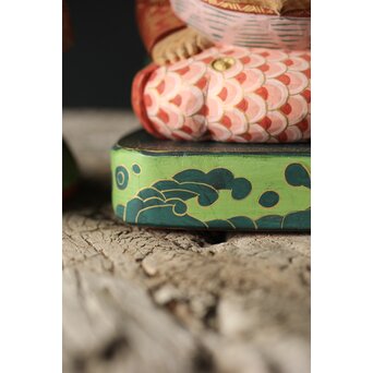 倣 聾中倬 平櫛田中写 福聚大黒天尊像/福徳恵比寿天尊像 彩色木彫　X355 