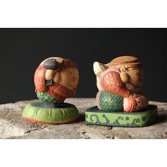 倣 聾中倬 平櫛田中写 福聚大黒天尊像/福徳恵比寿天尊像 彩色木彫　X355 