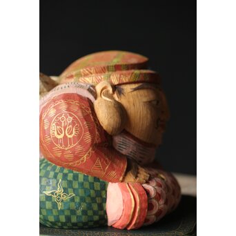 倣 聾中倬 平櫛田中写 福聚大黒天尊像/福徳恵比寿天尊像 彩色木彫　X355 