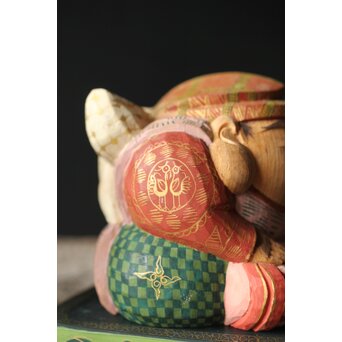 倣 聾中倬 平櫛田中写 福聚大黒天尊像/福徳恵比寿天尊像 彩色木彫　X355 