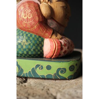 倣 聾中倬 平櫛田中写 福聚大黒天尊像/福徳恵比寿天尊像 彩色木彫　X355 