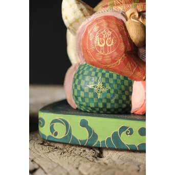 倣 聾中倬 平櫛田中写 福聚大黒天尊像/福徳恵比寿天尊像 彩色木彫　X355 